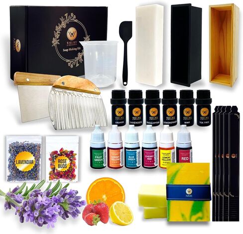 WALLACE & WILLIAMSON DIY Soap Making Kit with Melt & Pour Base, Cutting Box, Molds, Fragrances, Flowers - for Adults & Kids Mothers Day Gift Craft in Saudi Arabia