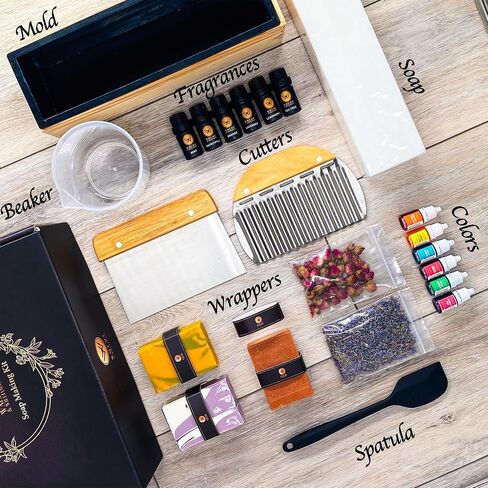 WALLACE & WILLIAMSON DIY Soap Making Kit with Melt & Pour Base, Cutting Box, Molds, Fragrances, Flowers - for Adults & Kids Mothers Day Gift Craft in Saudi Arabia