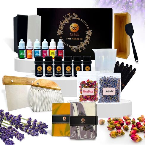 WALLACE & WILLIAMSON DIY Soap Making Kit with Melt & Pour Base, Cutting Box, Molds, Fragrances, Flowers - for Adults & Kids Mothers Day Gift Craft in Saudi Arabia