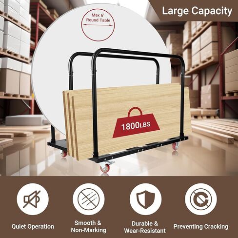 عربة طاولة قابلة للطي من إيستريكسون، عربة حائط جافة مقاس 45.6 بوصة × 29 بوصة × 36.2 بوصة مع عجلات دوارة من البولي يوريثان، طاولة دوللي للخدمة الشاقة مع 1800 رطل وسعة 10 طاولات لمناسبات الحفلات، أثاث الفندق، المصانع، المستودعات in Kuwait
