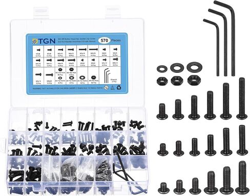 DTGN 570Pcs M3 M4 M5 Button Head Socket Cap Screws - Carbon Steel Full Thread 6/8/10/12/16/20mm Bolt Nut Set Washer Assortment Kit & Wrench - Good for Machine, Furniture in Saudi Arabia