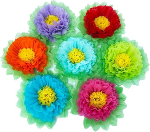 Tissue Paper Flowers Paper Pom Poms for Party Decorations Birthday Celebration Wedding and Outdoor Decoration - Set of 7 pcs (Rainbow) in Saudi Arabia