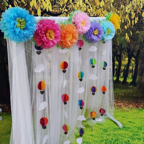 Tissue Paper Flowers Paper Pom Poms for Party Decorations Birthday Celebration Wedding and Outdoor Decoration - Set of 7 pcs (Rainbow) in Saudi Arabia