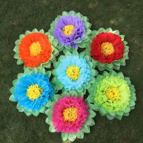 Tissue Paper Flowers Paper Pom Poms for Party Decorations Birthday Celebration Wedding and Outdoor Decoration - Set of 7 pcs (Rainbow) in Saudi Arabia