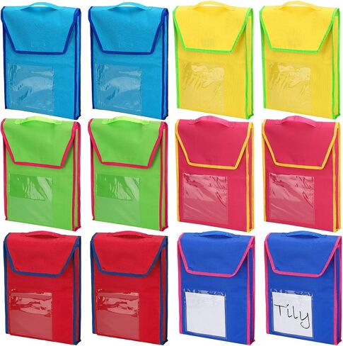 12 Sets Book Bags for Classroom Bulk Book Pouches Reading Book Bag with 15 Pcs Name Tags for Kids Students School, 15 x 11.8 Inch in Saudi Arabia