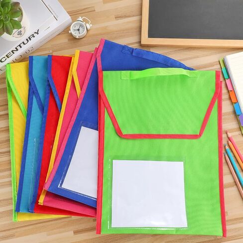 12 Sets Book Bags for Classroom Bulk Book Pouches Reading Book Bag with 15 Pcs Name Tags for Kids Students School, 15 x 11.8 Inch in Saudi Arabia