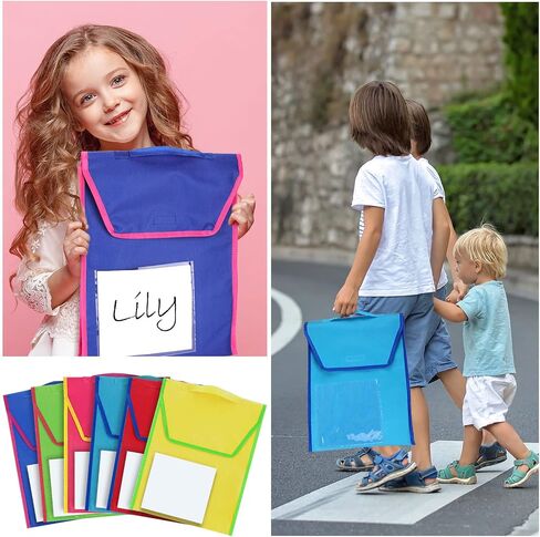 12 Sets Book Bags for Classroom Bulk Book Pouches Reading Book Bag with 15 Pcs Name Tags for Kids Students School, 15 x 11.8 Inch in Saudi Arabia