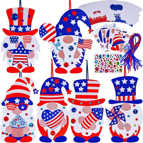 Winlyn 36 Sets 4th of July Craft Kits Patriotic Crafts DIY Gnome Ornaments Decorations Art Sets Gnome with Red White Blue USA Flag Star Patriotic Stickers for Kids Party Favors Classroom Activities in Saudi Arabia