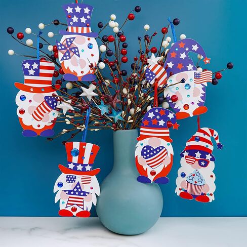 Winlyn 36 Sets 4th of July Craft Kits Patriotic Crafts DIY Gnome Ornaments Decorations Art Sets Gnome with Red White Blue USA Flag Star Patriotic Stickers for Kids Party Favors Classroom Activities in Saudi Arabia