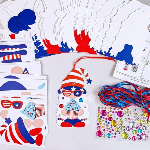 Winlyn 36 Sets 4th of July Craft Kits Patriotic Crafts DIY Gnome Ornaments Decorations Art Sets Gnome with Red White Blue USA Flag Star Patriotic Stickers for Kids Party Favors Classroom Activities in Saudi Arabia