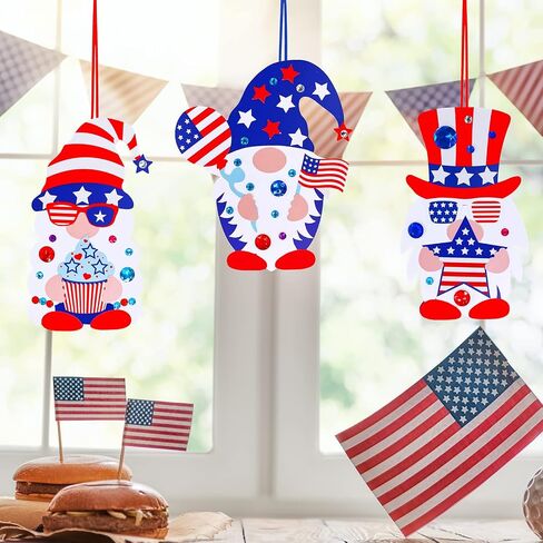 Winlyn 36 Sets 4th of July Craft Kits Patriotic Crafts DIY Gnome Ornaments Decorations Art Sets Gnome with Red White Blue USA Flag Star Patriotic Stickers for Kids Party Favors Classroom Activities in Saudi Arabia