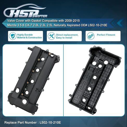 HSPSWIFTER Valve Cover with Gaskets Compatible with 2009-2015 Mazda 5 2010-2013 Mazda 3 2011-2013 Mazda 6 2010-2012 Mazda CX-7 OE# L502-10-210E L50210210E L3Y1-10-210A L502-10-210B L502-10-210C in Saudi Arabia