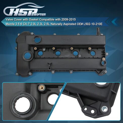 HSPSWIFTER Valve Cover with Gaskets Compatible with 2009-2015 Mazda 5 2010-2013 Mazda 3 2011-2013 Mazda 6 2010-2012 Mazda CX-7 OE# L502-10-210E L50210210E L3Y1-10-210A L502-10-210B L502-10-210C in Saudi Arabia