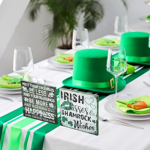 2 Pieces St Patrick's Day Decorations Shamrock Wood Blessing Box Signs Irish Table Decor Wood Block Plaque (7×7 inch, Green 2PCS) in Kuwait