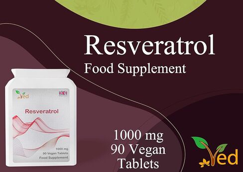 Ved RESVERATROL 1000 mg 90 Tablet، مضادات الأكسدة القوية، تعزز مكافحة الشيخوخة، دعم القلب والأوعية الدموية، كمية تكفي 90 يومًا لكل زجاجة. in Kuwait