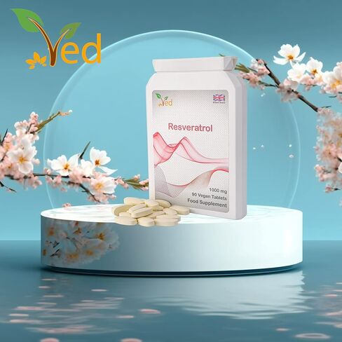 Ved RESVERATROL 1000 mg 90 Tablet، مضادات الأكسدة القوية، تعزز مكافحة الشيخوخة، دعم القلب والأوعية الدموية، كمية تكفي 90 يومًا لكل زجاجة. in Kuwait
