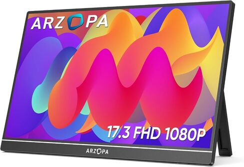 ARZOPA 17.3" Portable Monitor, 1080P FHD 100% sRGB IPS Laptop Monitor with Built-in Kickstand HDMI USB C External Screen for PC Mac Phone Xbox Switch PS5 -A1M in Saudi Arabia