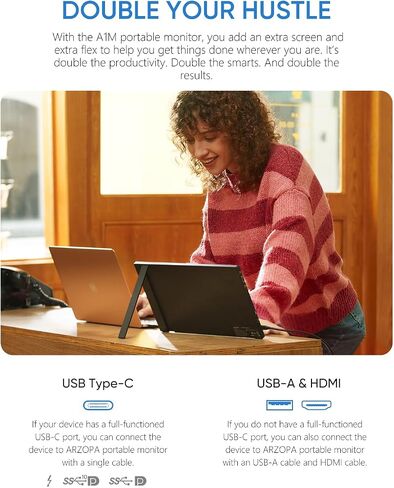 ARZOPA 17.3" Portable Monitor, 1080P FHD 100% sRGB IPS Laptop Monitor with Built-in Kickstand HDMI USB C External Screen for PC Mac Phone Xbox Switch PS5 -A1M in Saudi Arabia