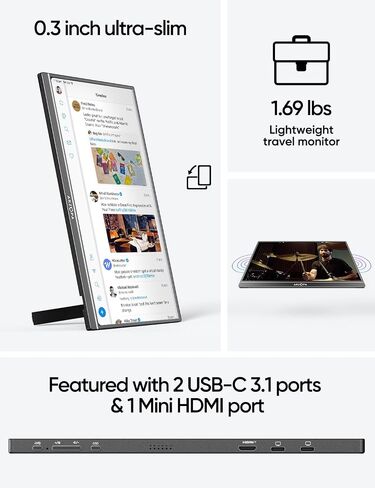 ARZOPA 17.3" Portable Monitor, 1080P FHD 100% sRGB IPS Laptop Monitor with Built-in Kickstand HDMI USB C External Screen for PC Mac Phone Xbox Switch PS5 -A1M in Saudi Arabia