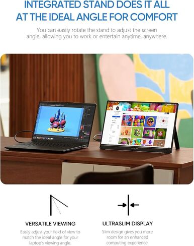 ARZOPA 17.3" Portable Monitor, 1080P FHD 100% sRGB IPS Laptop Monitor with Built-in Kickstand HDMI USB C External Screen for PC Mac Phone Xbox Switch PS5 -A1M in Saudi Arabia