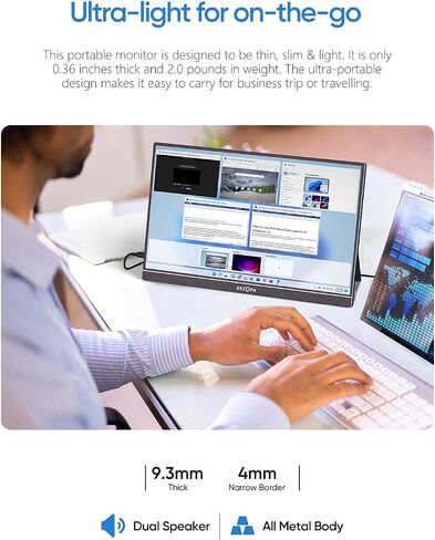 ARZOPA 17.3" Portable Monitor, 1080P FHD 100% sRGB IPS Laptop Monitor with Built-in Kickstand HDMI USB C External Screen for PC Mac Phone Xbox Switch PS5 -A1M in Saudi Arabia