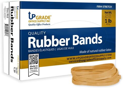 Upgrade Office Supply UPG22564 Rubber Bands, Size #64 (3-1/2" x 1/4"), Natural Crepe, Made in USA (3 Pound Box) in Kuwait
