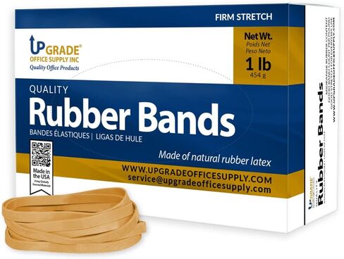 Upgrade Office Supply UPG22564 Rubber Bands, Size #64 (3-1/2" x 1/4"), Natural Crepe, Made in USA (3 Pound Box) in Kuwait