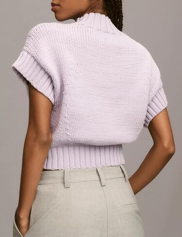 سترة نسائية من Malajisi برقبة وهمية وأكمام قصيرة وسترات صوفية كاجوال سادة مقصوصة in Kuwait