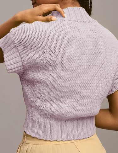 سترة نسائية من Malajisi برقبة وهمية وأكمام قصيرة وسترات صوفية كاجوال سادة مقصوصة in Kuwait