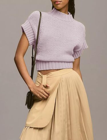 سترة نسائية من Malajisi برقبة وهمية وأكمام قصيرة وسترات صوفية كاجوال سادة مقصوصة in Kuwait