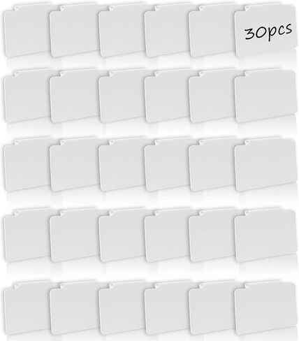 YEUIKERR 30 قطعة من ملصقات سلة السلة بمشبك على مجموعة، ملصقات بمشبك سلة بلاستيكية بيضاء غير لامعة قابلة للإزالة، حاملات ملصقات لسلة المؤن، مشبك أبيض على ملصقات لسلال التخزين، علامة صناديق المطبخ، الصناديق in Kuwait