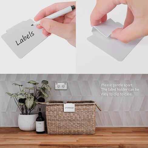 YEUIKERR 30 قطعة من ملصقات سلة السلة بمشبك على مجموعة، ملصقات بمشبك سلة بلاستيكية بيضاء غير لامعة قابلة للإزالة، حاملات ملصقات لسلة المؤن، مشبك أبيض على ملصقات لسلال التخزين، علامة صناديق المطبخ، الصناديق in Kuwait