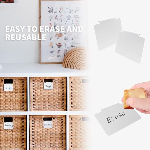 YEUIKERR 30 قطعة من ملصقات سلة السلة بمشبك على مجموعة، ملصقات بمشبك سلة بلاستيكية بيضاء غير لامعة قابلة للإزالة، حاملات ملصقات لسلة المؤن، مشبك أبيض على ملصقات لسلال التخزين، علامة صناديق المطبخ، الصناديق in Kuwait