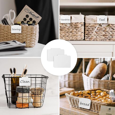 YEUIKERR 30 قطعة من ملصقات سلة السلة بمشبك على مجموعة، ملصقات بمشبك سلة بلاستيكية بيضاء غير لامعة قابلة للإزالة، حاملات ملصقات لسلة المؤن، مشبك أبيض على ملصقات لسلال التخزين، علامة صناديق المطبخ، الصناديق in Kuwait