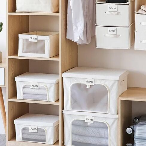 YEUIKERR 30 قطعة من ملصقات سلة السلة بمشبك على مجموعة، ملصقات بمشبك سلة بلاستيكية بيضاء غير لامعة قابلة للإزالة، حاملات ملصقات لسلة المؤن، مشبك أبيض على ملصقات لسلال التخزين، علامة صناديق المطبخ، الصناديق in Kuwait