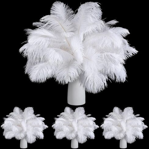90 Pcs Natural Ostrich Feathers Plumes for Centerpieces 12-14 Inch, 10-12 Inch, 8-10 Inch Vase Feathers Decor Tall for Wedding Party Centerpieces, Flower Arrangement and Home Decoration (White) in Saudi Arabia