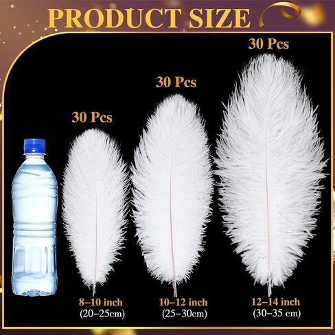 90 Pcs Natural Ostrich Feathers Plumes for Centerpieces 12-14 Inch, 10-12 Inch, 8-10 Inch Vase Feathers Decor Tall for Wedding Party Centerpieces, Flower Arrangement and Home Decoration (White) in Saudi Arabia