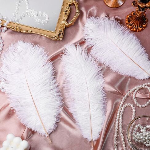 90 Pcs Natural Ostrich Feathers Plumes for Centerpieces 12-14 Inch, 10-12 Inch, 8-10 Inch Vase Feathers Decor Tall for Wedding Party Centerpieces, Flower Arrangement and Home Decoration (White) in Saudi Arabia
