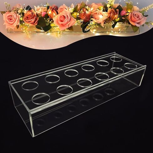 مزهرية زهرة أكريليك شفافة مع ثقوب، قطع مركزية مستطيلة من الزهور لطاولة الطعام، مزهريات طويلة للزهور مزهرية حديثة لتزيين طاولة الطعام المنزلية وحفلات الزفاف in Kuwait