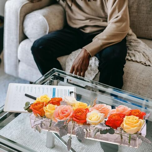 مزهرية زهرة أكريليك شفافة مع ثقوب، قطع مركزية مستطيلة من الزهور لطاولة الطعام، مزهريات طويلة للزهور مزهرية حديثة لتزيين طاولة الطعام المنزلية وحفلات الزفاف in Kuwait