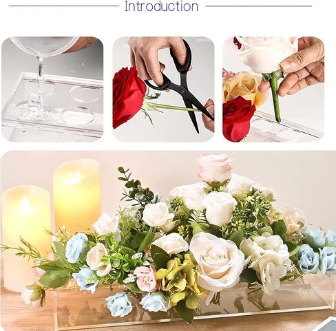 مزهرية زهرة أكريليك شفافة مع ثقوب، قطع مركزية مستطيلة من الزهور لطاولة الطعام، مزهريات طويلة للزهور مزهرية حديثة لتزيين طاولة الطعام المنزلية وحفلات الزفاف in Kuwait