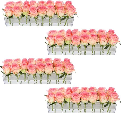 2Pack Clear Acrylic Flower Vase Rectangular, 15.7 Inches Long Floral Centerpiece Low Vases with Holes for Dinning Table, Home Decor, Wedding Decoration in Saudi Arabia