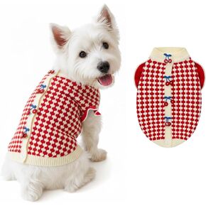 Cute Cherry Valentines Dog Sweaters for Small Dogs,Soft Knit with Plaid and Ruffled Cuffs,Dog Cardigan for Dogs Boy Girls Puppy Cat,Dog Clothes for Chihuahua, Maltese, Fits 3-5 lbs(Red,S) in Saudi Arabia