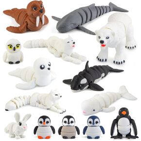 14 قطعة ألعاب تماثيل حيوانات القطب الشمالي مطبوعة ثلاثية الأبعاد، ألعاب حمام مفصلية واقعية للحيوانات القطبية مع الدب القطبي الثعلب البطريق أوركا كعكة القبعات العالية عيد الميلاد لعبة هدية للأطفال الصغار in Kuwait