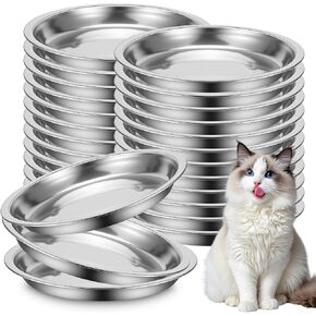 24 Pcs Stainless Steel Cat Bowls, Shallow Cat Dishes for Food and Water Whisker Fatigue Relief Heavy Duty Pet Dish Food Replacement for Small Cats and Dogs(6.4 inches) in Kuwait