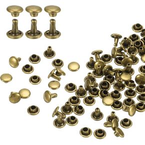 harfington 80 مجموعات مزدوجة غطاء المسامير 12x12mm الكربون الصلب جولة رئيس يستقر ترصيع السحابات ترصيع معدنية أنبوبي للحرف الجلدية إصلاح الديكور، جونميتال in Kuwait