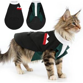 DENTRUN Cat Tuxedo Outfit بدلة رسمية مع قميص، سترة سهرة رائعة للحيوانات الأليفة للقطط بدون شعر وفروي، ملابس زفاف للقطط وحفلات أعياد الميلاد للقطط فقط، XS-XXL in Kuwait