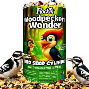 Woodpecker Bird Seed Cylinders with Hole – Premium Woodpecker Food Blend with Sunflower Chips, Peanuts & Suet – Natural High Energy Bird Seed, No Filler, No Shell, No Mess – USA Made (6" x 7.75") in Saudi Arabia