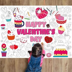 Valentine's Day Coloring Poster for Kids Giant Coloring Poster Large Valentines Sweet Treat Coloring Tablecloth Jumbo Coloring Books for Classroom Home Birthday Party Supplies Favor in Saudi Arabia