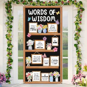 School Classroom Door Decor Spring Bookshelf Door Cover Words of Wisdom Banner Inspirational Quotes Classroom Decoration Butterfly Hanging Backdrop for Party Home Wall Decor in Saudi Arabia